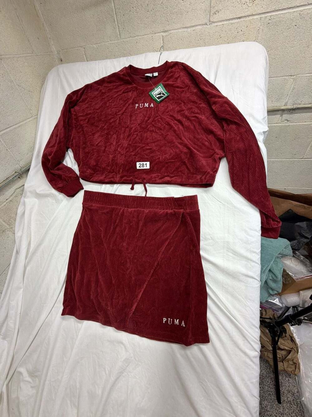 Puma Corduroy Velour Cropped Sweatshirt and Skirt Set Burgundy Size XXL